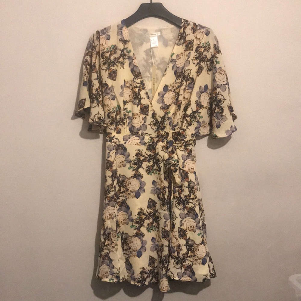 NWT Cream floral wrap dress